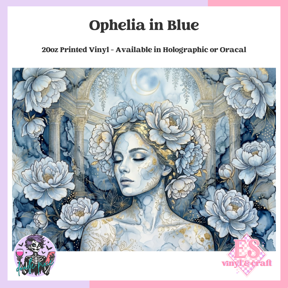 Ophelia in Blue - 20oz Printed Tumbler Self Adhesive Vinyl