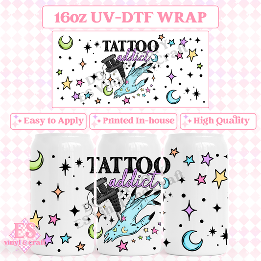 Tattoo Addict (Black Elements) - 16oz Beer Can / Libbey UV-DTF Transfer image 0