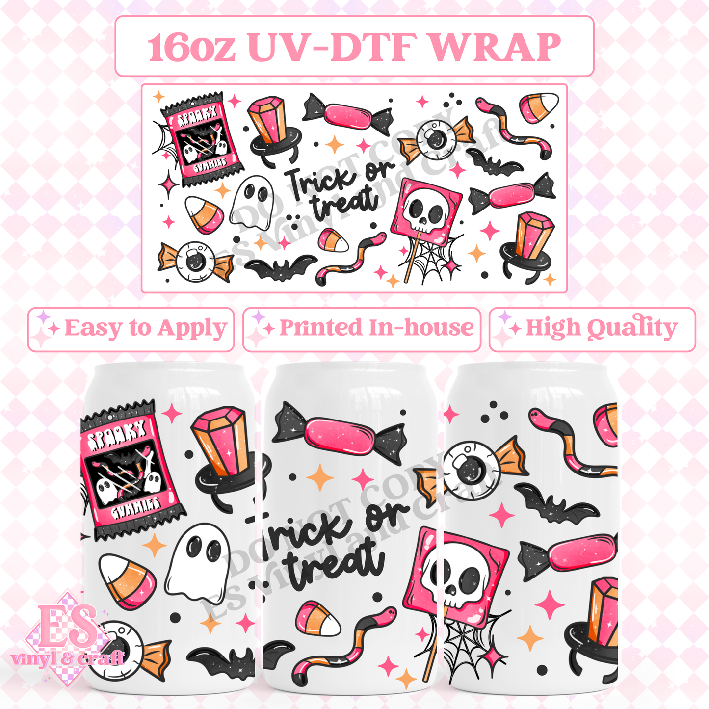 Trick or Treat - 16oz Beer Can / Libbey UV-DTF Transfer image 0