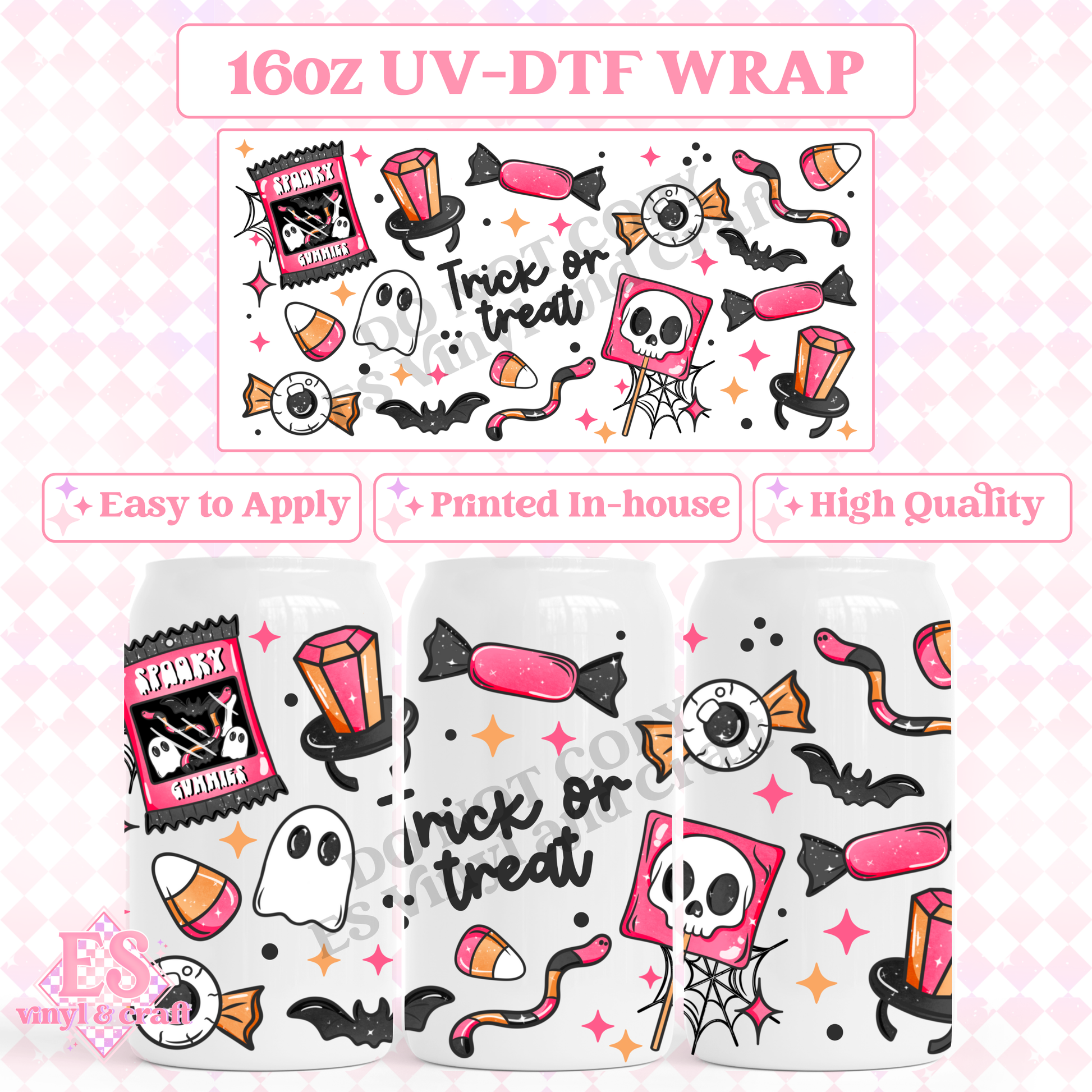Trick or Treat - 16oz Beer Can / Libbey UV-DTF Transfer image 0