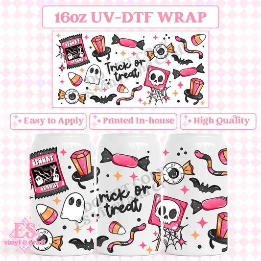 Trick or Treat - 16oz Beer Can / Libbey UV-DTF Transfer image 0