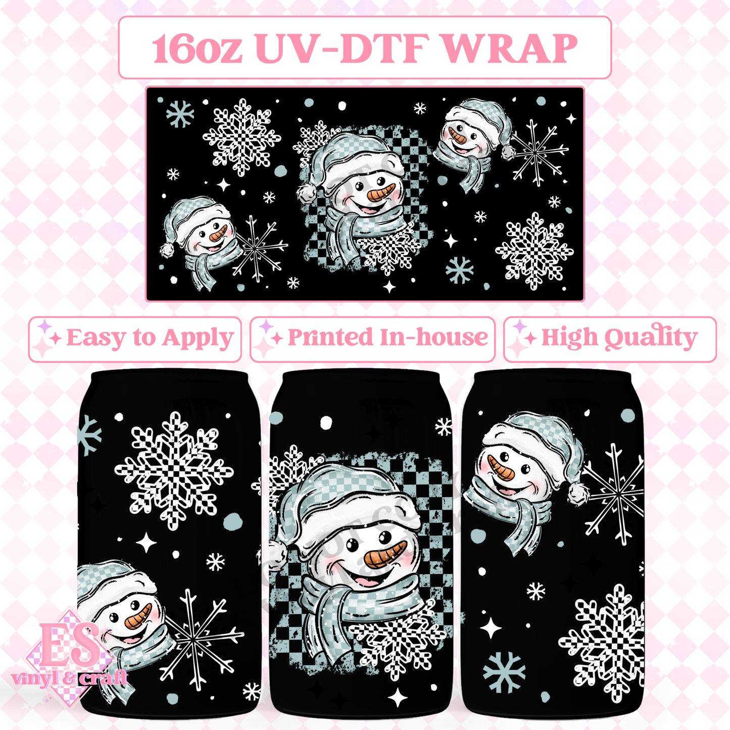 Checker Happy Snowman - 16oz Beer Can / Libbey UV-DTF image 0