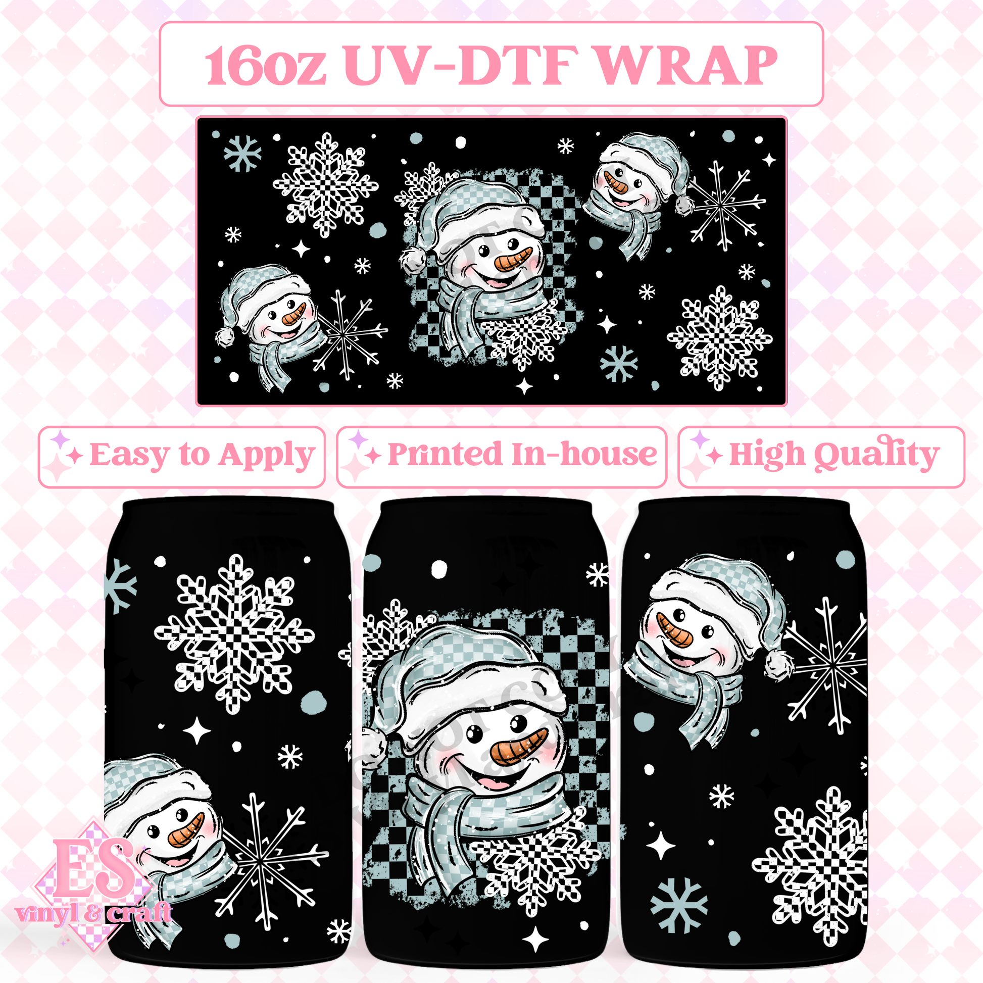 Checker Happy Snowman - 16oz Beer Can / Libbey UV-DTF image 0