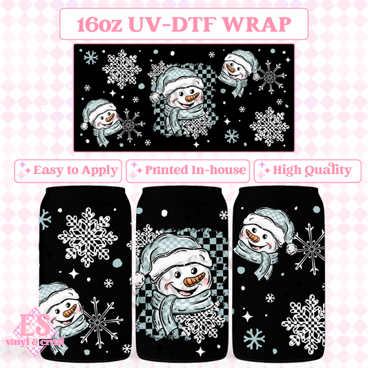 Checker Happy Snowman - 16oz Beer Can / Libbey UV-DTF image 0