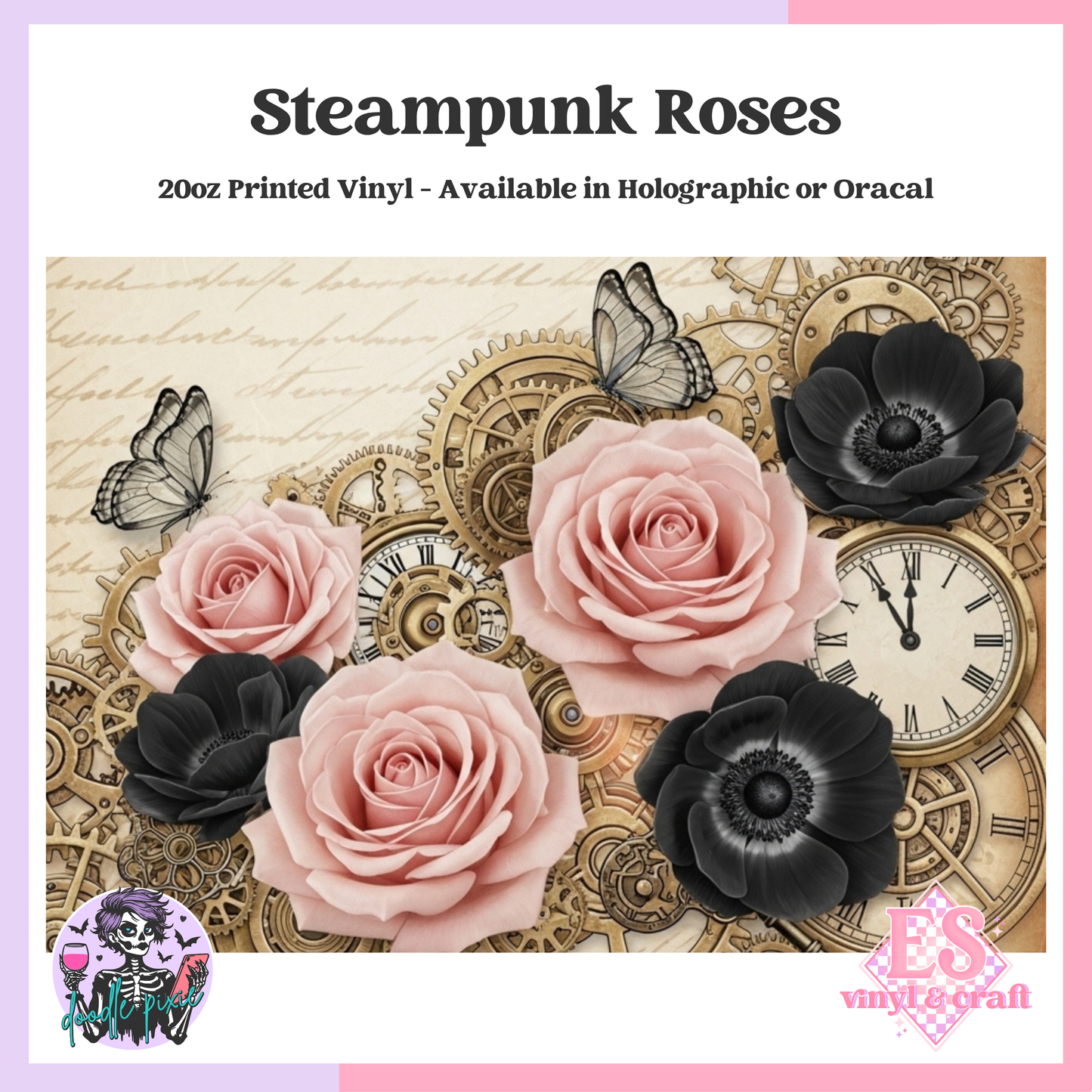 Steampunk Roses - 20oz Printed Tumbler Self Adhesive Vinyl image 0