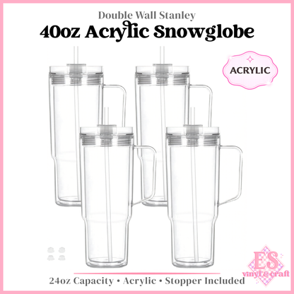 40oz Double Wall Acrylic Stanley Snowglobes Pre Drilled and Stoppers