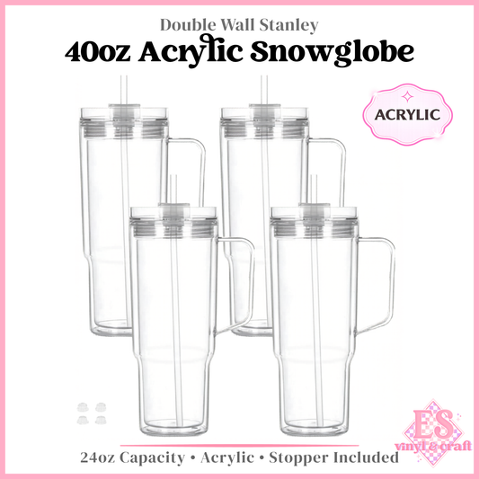 40oz Double Wall Acrylic Stanley Snowglobes Pre Drilled and Stoppers