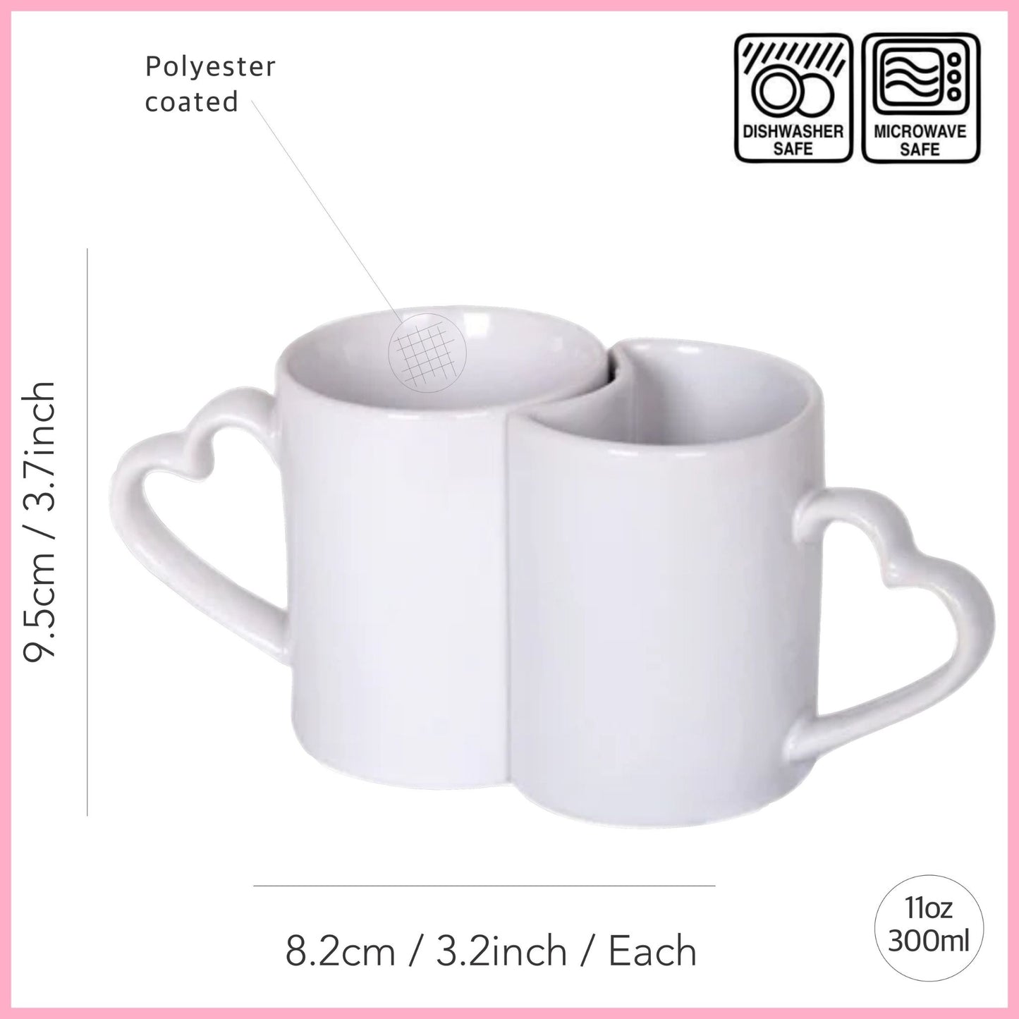 Couple Heart Shaped Handle Sublimation Mugs 11oz (330ml)