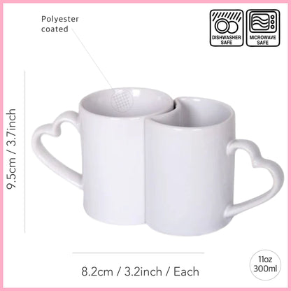 Couple Heart Shaped Handle Sublimation Mugs 11oz (330ml)