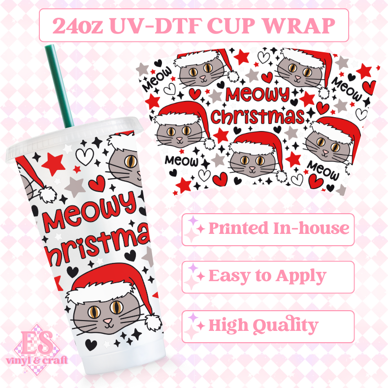 Meowy Christmas - UVDTF 24oz Cold Cup Wrap image 0
