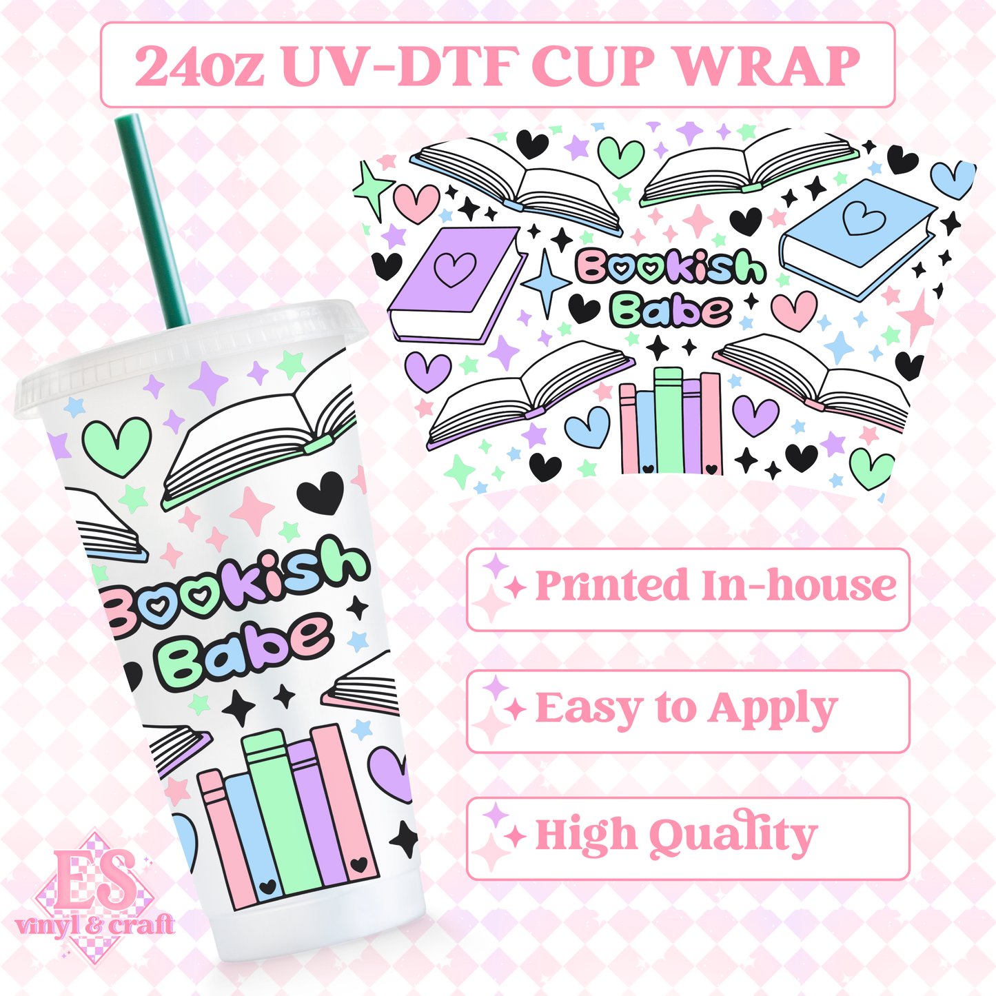 Bookish Babe - UVDTF 24oz Cold Cup Wrap image 0