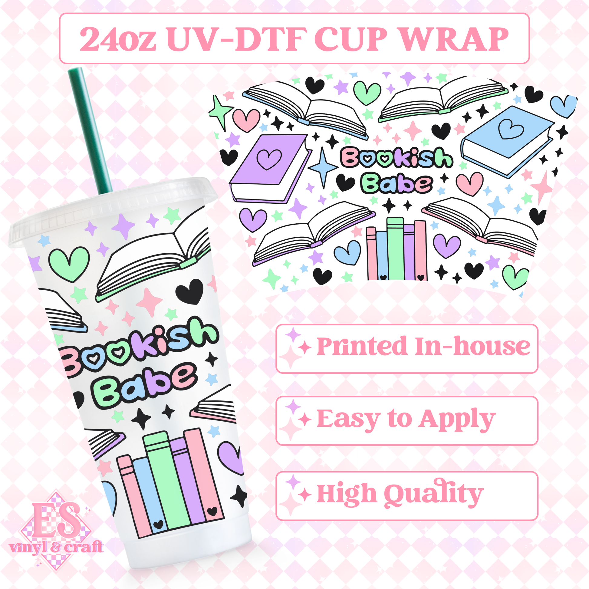 Bookish Babe - UVDTF 24oz Cold Cup Wrap image 0