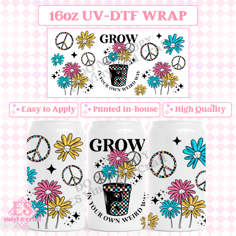 Grow Weird - 16oz Beer Can / Libbey UV-DTF Transfer image 0