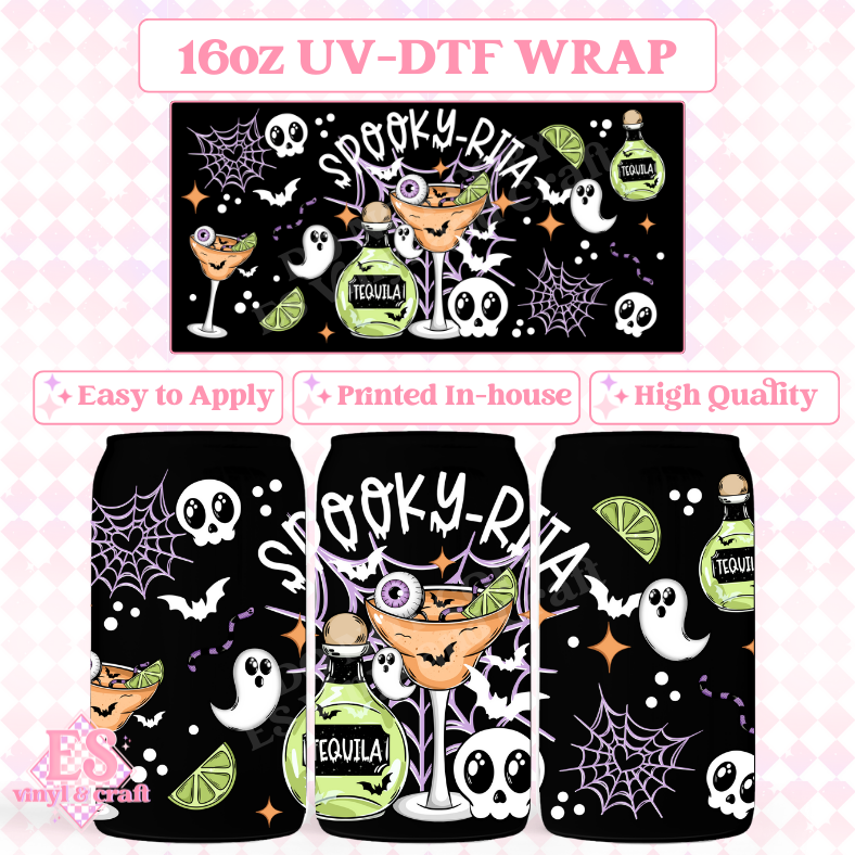 Spooky Rita White Writing - 16oz Beer Can / Libbey UV-DTF Transfer image 0