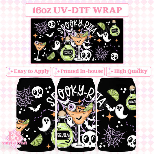 Spooky Rita White Writing - 16oz Beer Can / Libbey UV-DTF Transfer image 0