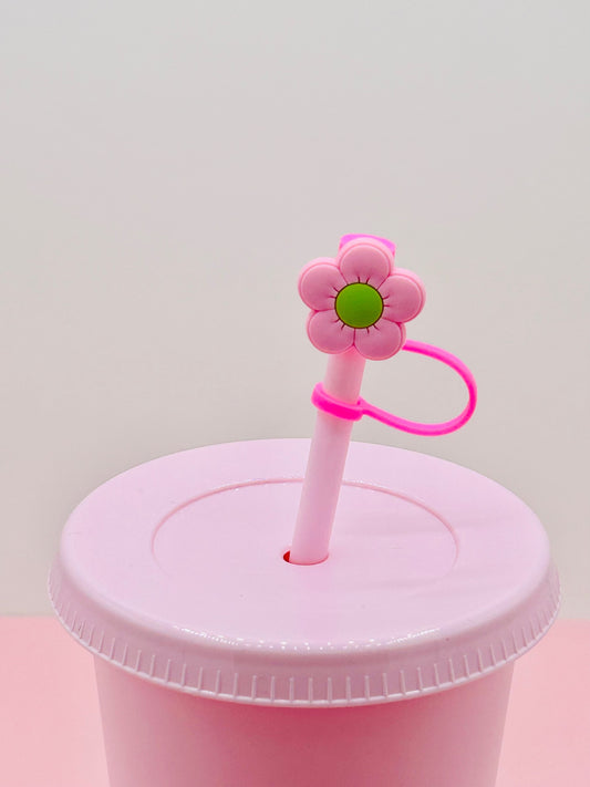 Straw Topper - Pink Flower Green Middle image 0