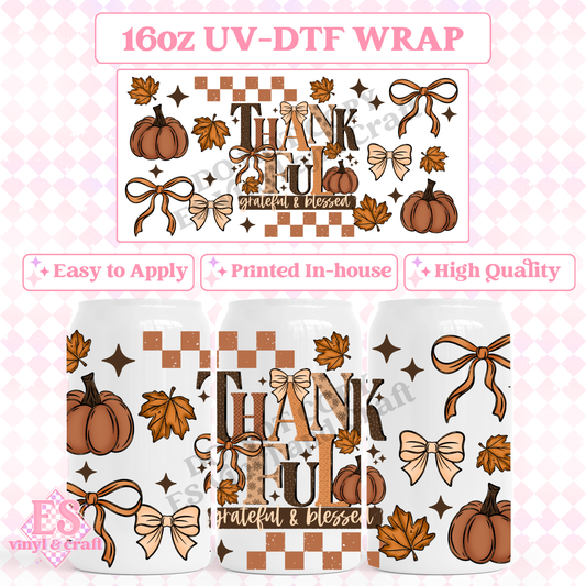 Thankful, Grateful, Blessed - 16oz Beer Can / Libbey UV-DTF Transfer image 0