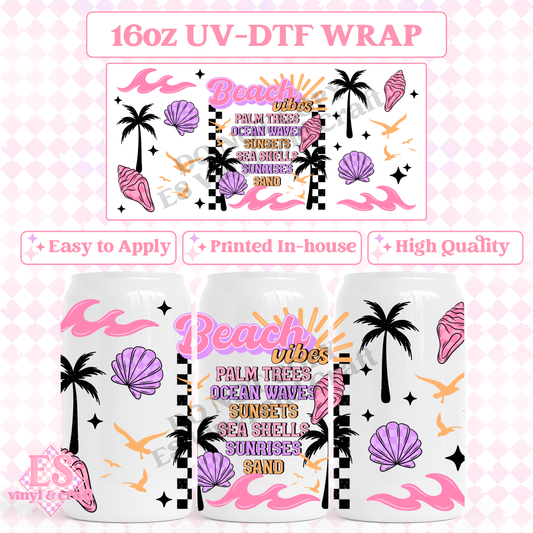 Beach Vibes - 16oz Beer Can / Libbey UV-DTF Transfer image 0
