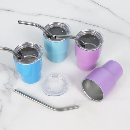 2oz Mini Double Wall Shot Tumblers with Lid and Metal Straw image 1