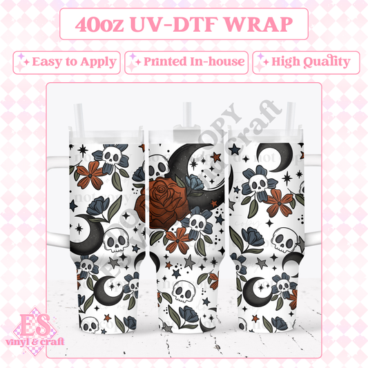 Floral Moon - 40oz Tumbler Wraps - UV-DTF (2 Wraps - Top and Bottom) image 0