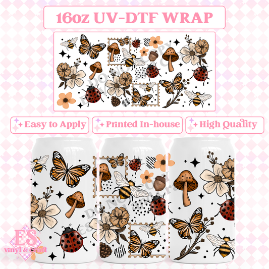 Bee Stamps - 16oz Beer Can / Libbey UV-DTF image 0