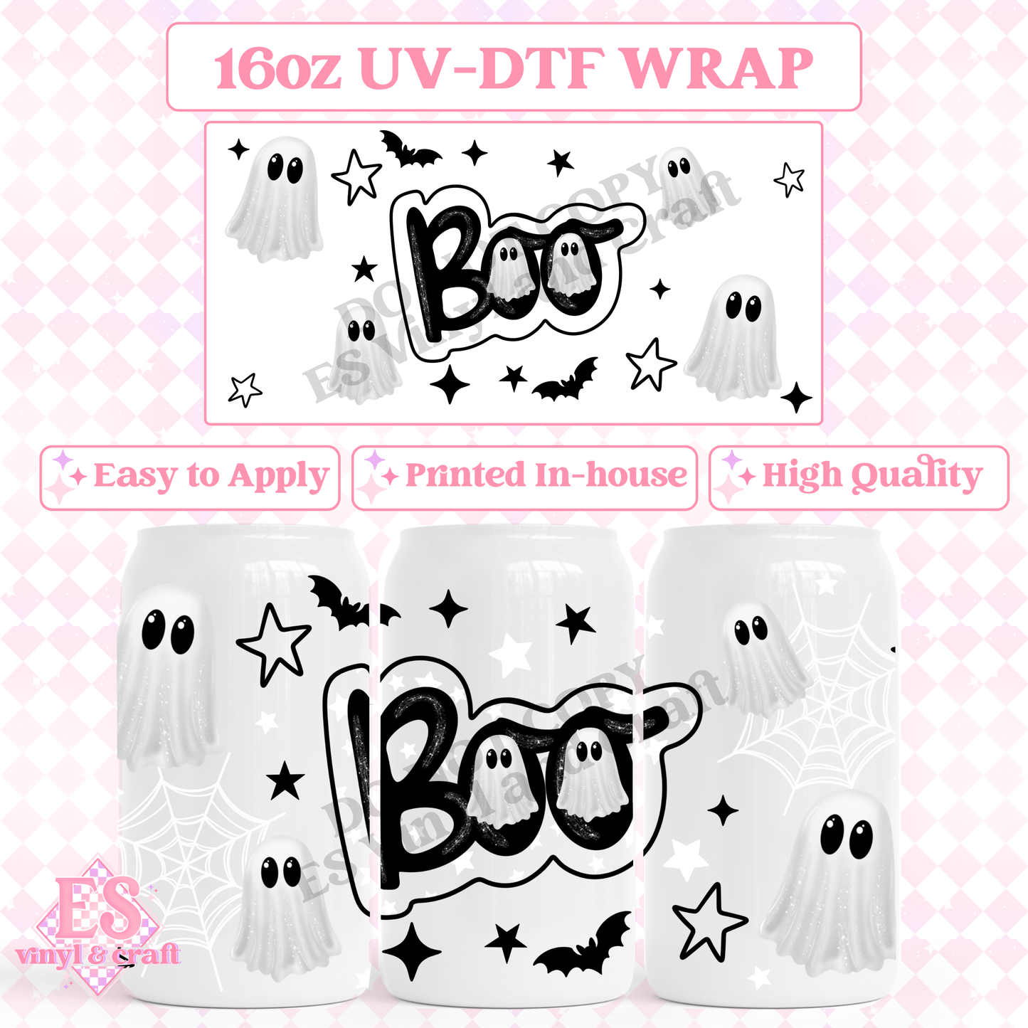 Boo - 16oz Beer Can / Libbey UV-DTF Transfer image 0