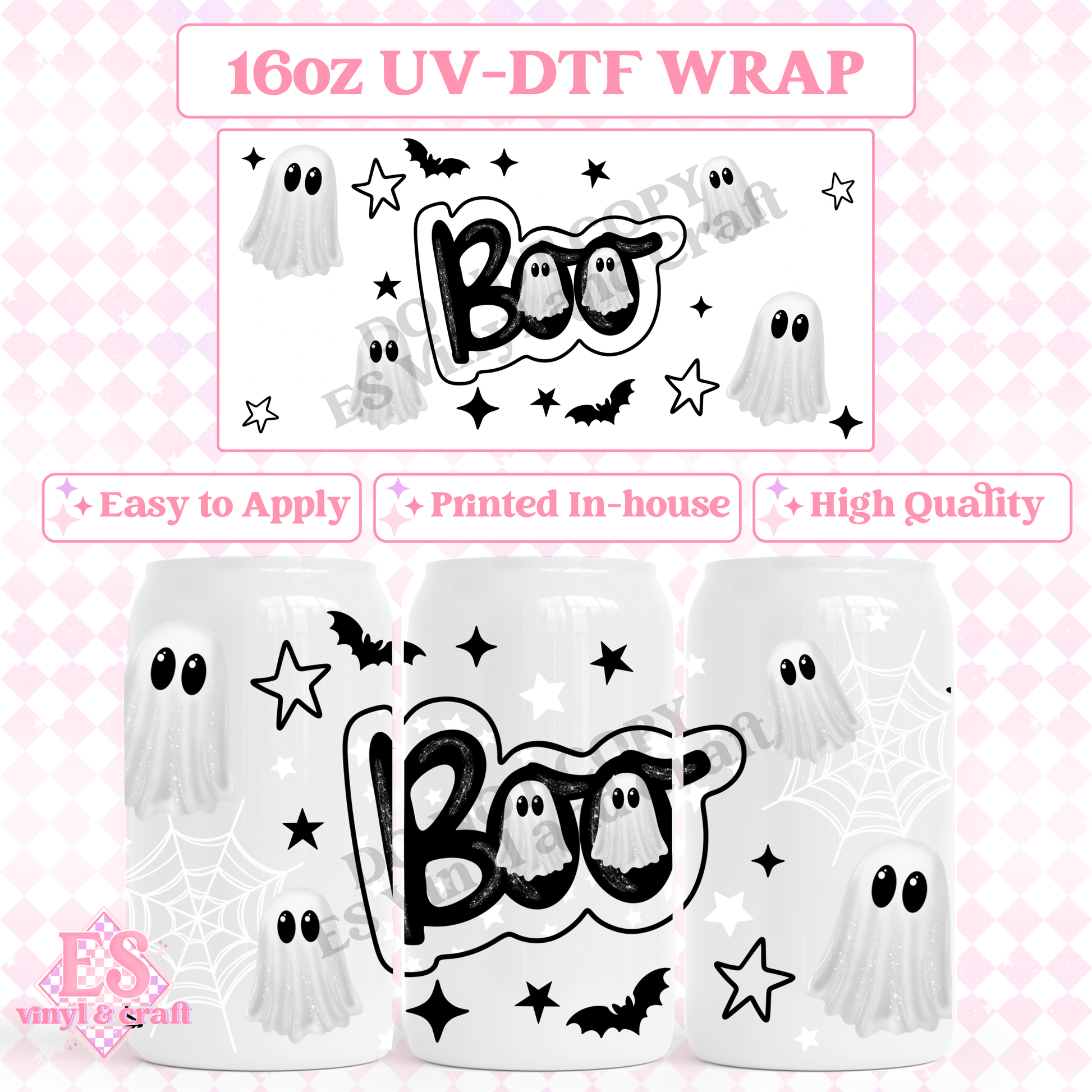 Boo - 16oz Beer Can / Libbey UV-DTF Transfer image 0