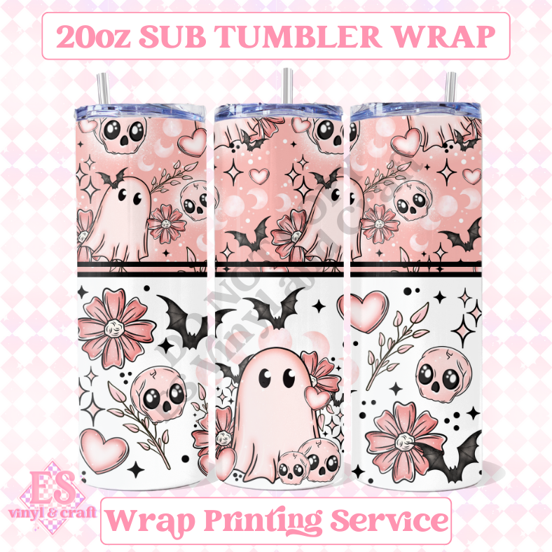 Pink Ghostie - Full 20oz Tumbler Sublimation Ready Print image 0