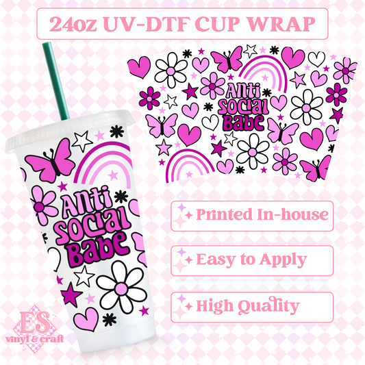 Anti Social Babe - UVDTF 24oz Cold Cup Wrap image 0