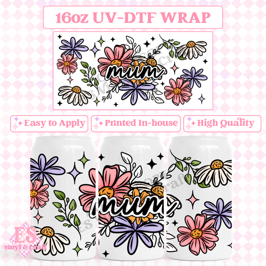 Mum Florals - 16oz Beer Can / Libbey UV-DTF Transfer image 0