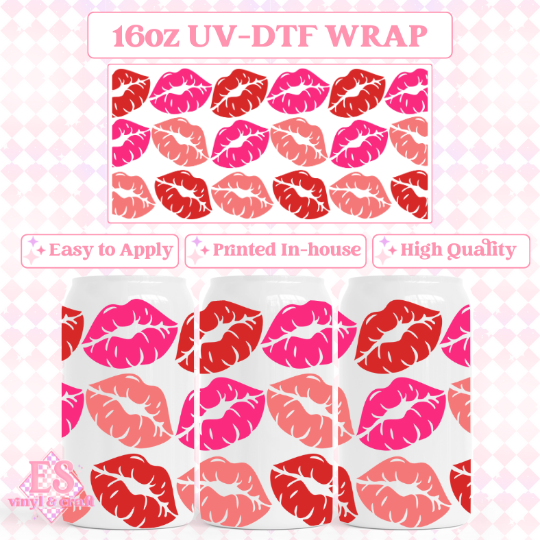 Lipstick Kisses - 16oz Beer Can / Libbey UV-DTF Transfer image 0
