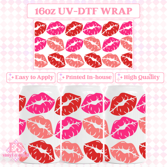 Lipstick Kisses - 16oz Beer Can / Libbey UV-DTF Transfer image 0