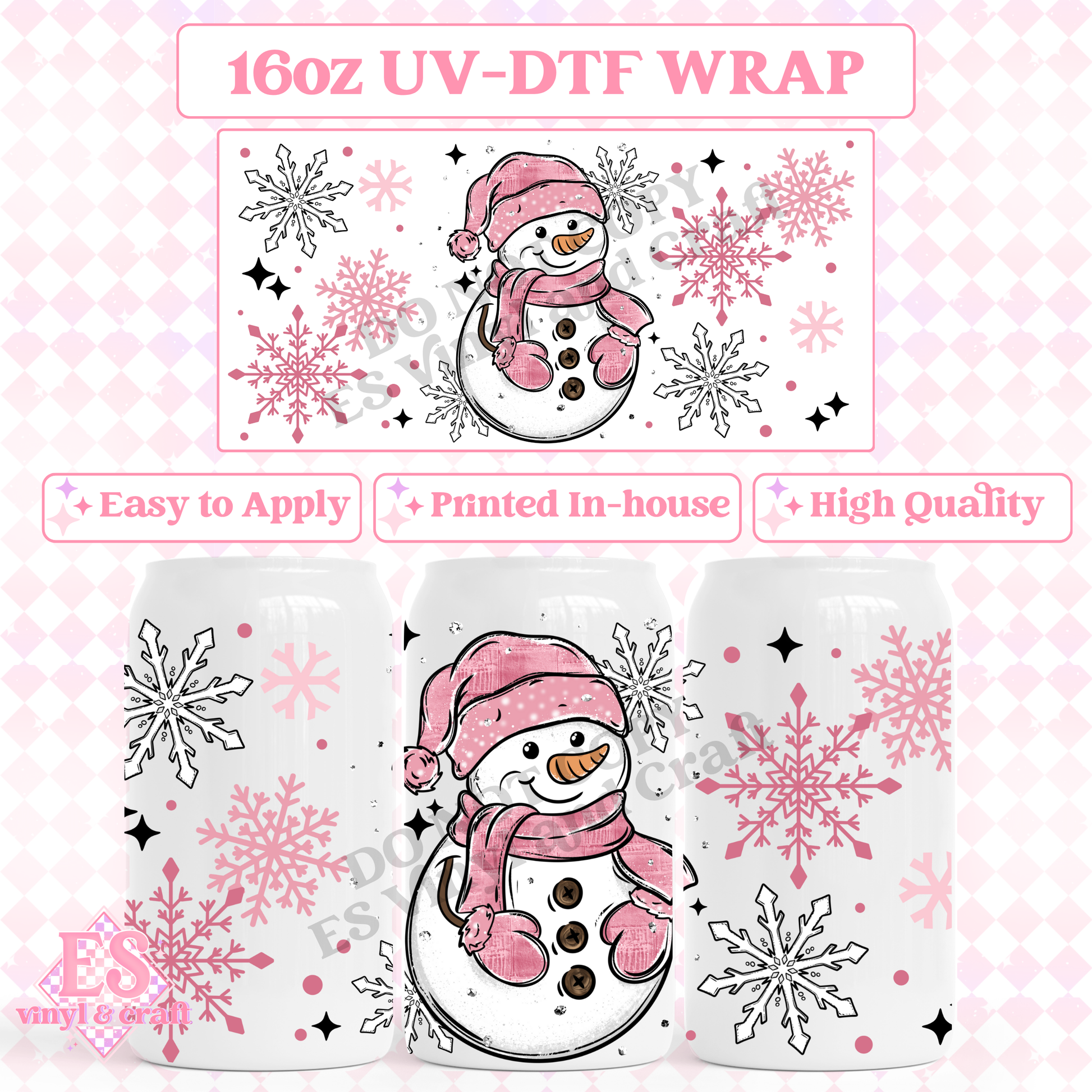 Pink Snowman - 16oz Beer Can / Libbey UV-DTF image 0