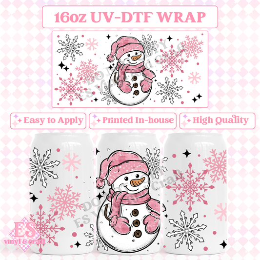 Pink Snowman - 16oz Beer Can / Libbey UV-DTF image 0