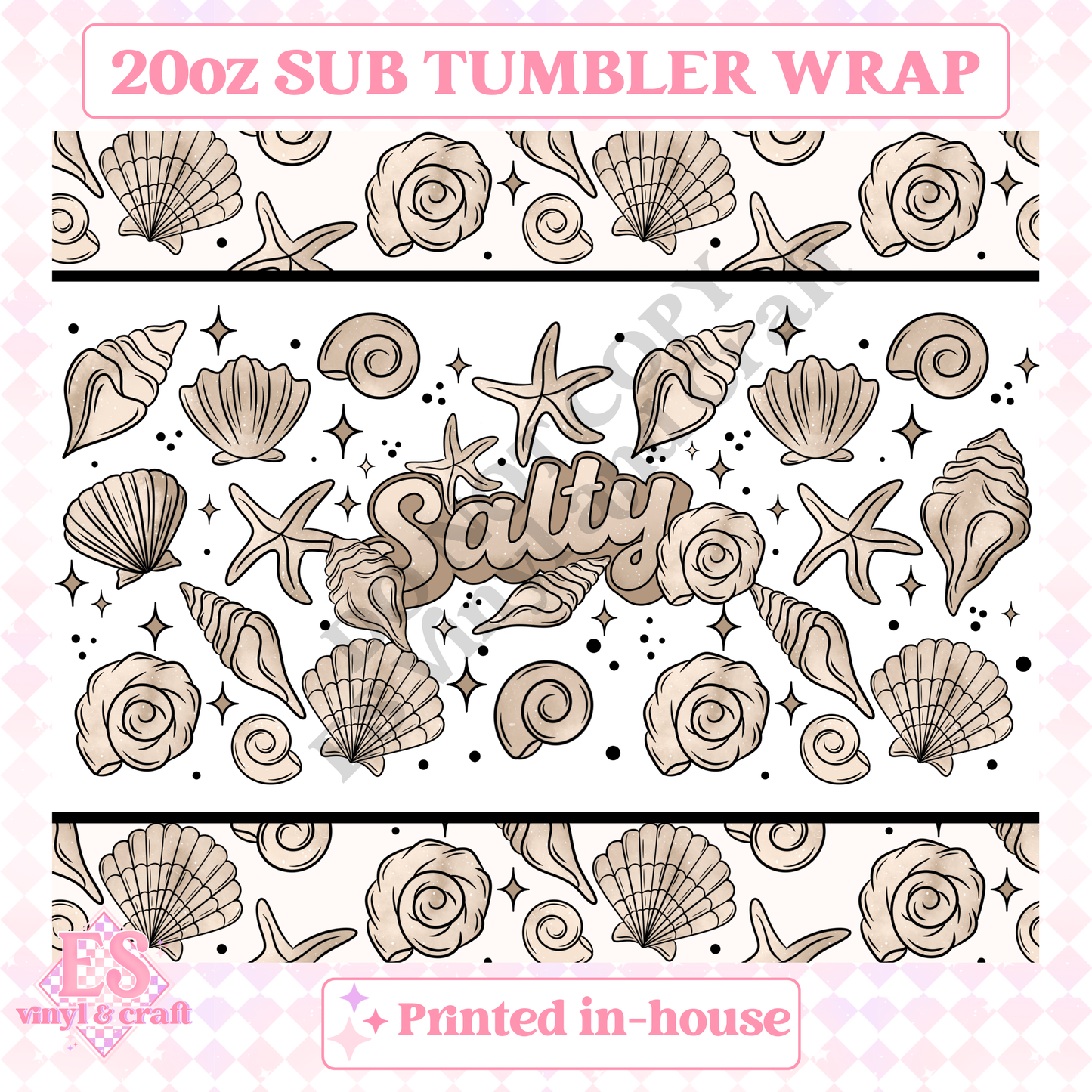 Salty Seashells - Full 20oz Tumbler Sublimation Print image 1