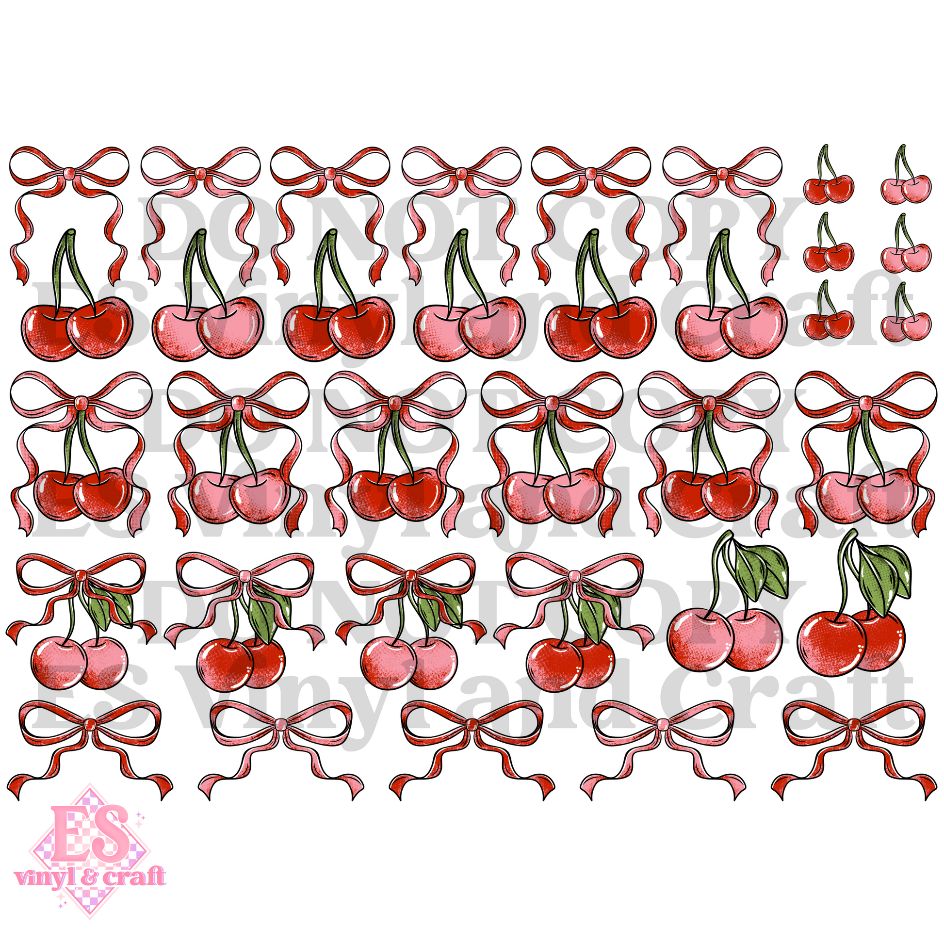 Cherry Bows - UVDTF (A4 Sheet) 210mm x 300mm image 1