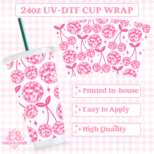 Cherry Glitter Disco Balls - UVDTF 24oz Cold Cup Wrap image 0