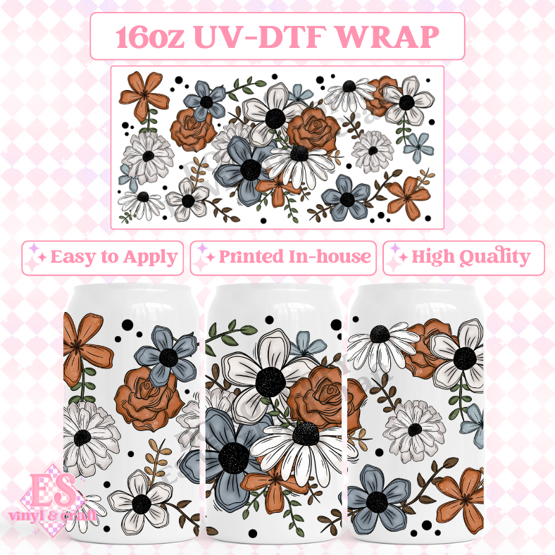 Florals - 16oz Beer Can / Libbey UV-DTF Transfers image 0