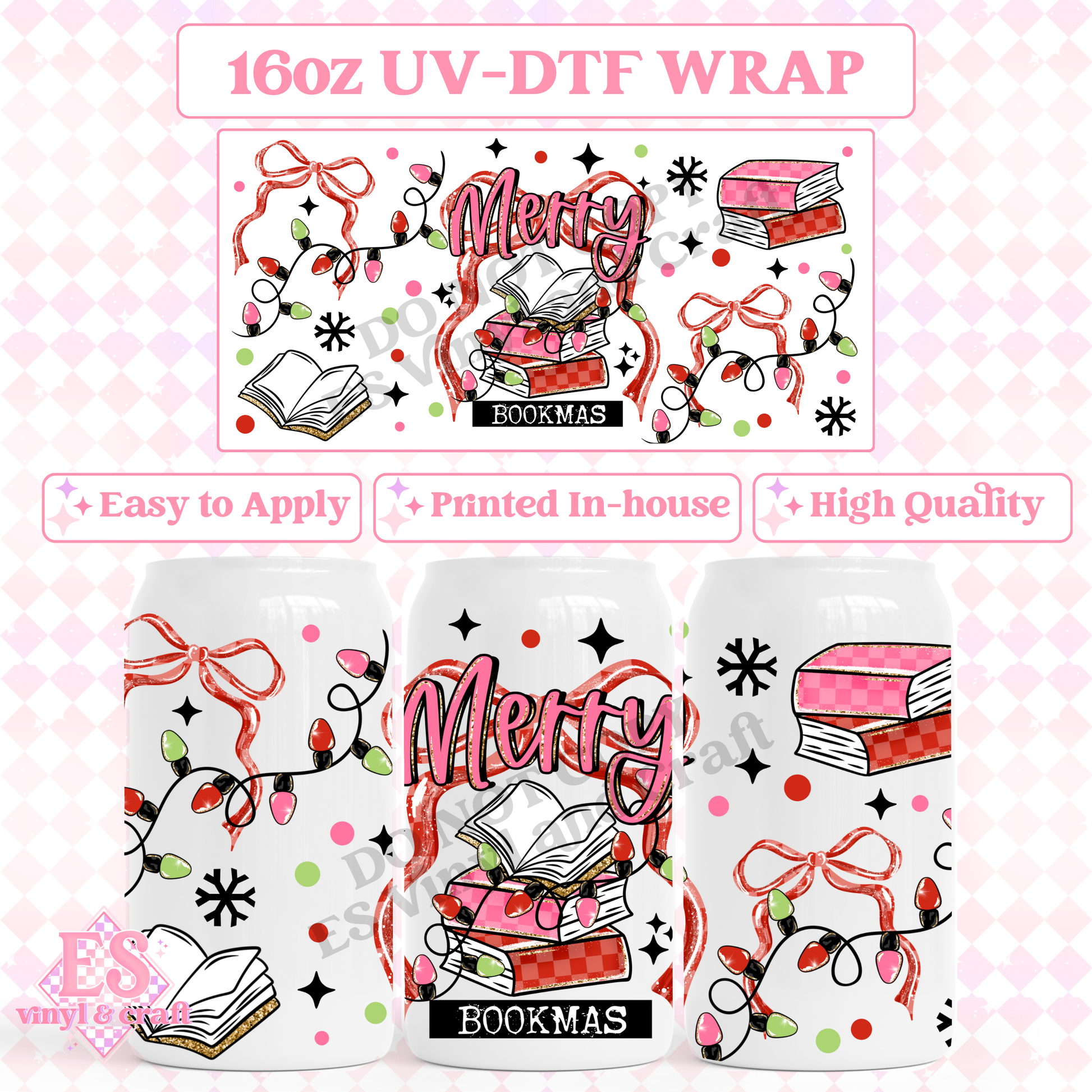Merry Bookmas - 16oz Beer Can / Libbey UV-DTF image 0