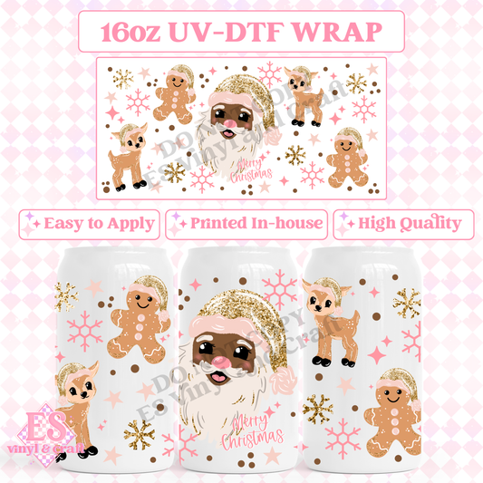 Glitter Santa - 16oz Beer Can / Libbey UV-DTF image 0