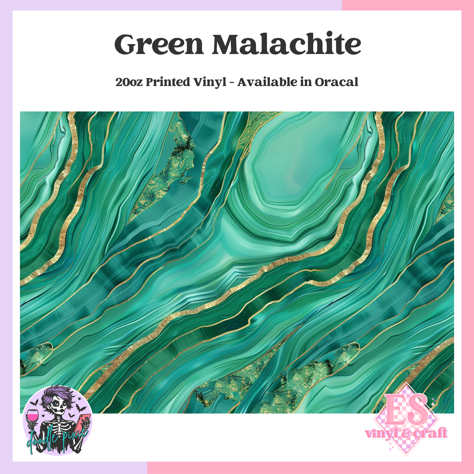 Green Malachite Geode - 20oz Printed Tumbler Self Adhesive Vinyl (Oracal) image 0