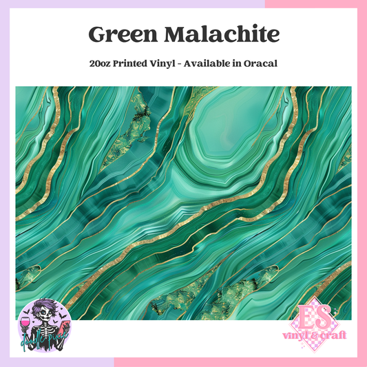 Green Malachite Geode - 20oz Printed Tumbler Self Adhesive Vinyl (Oracal) image 0