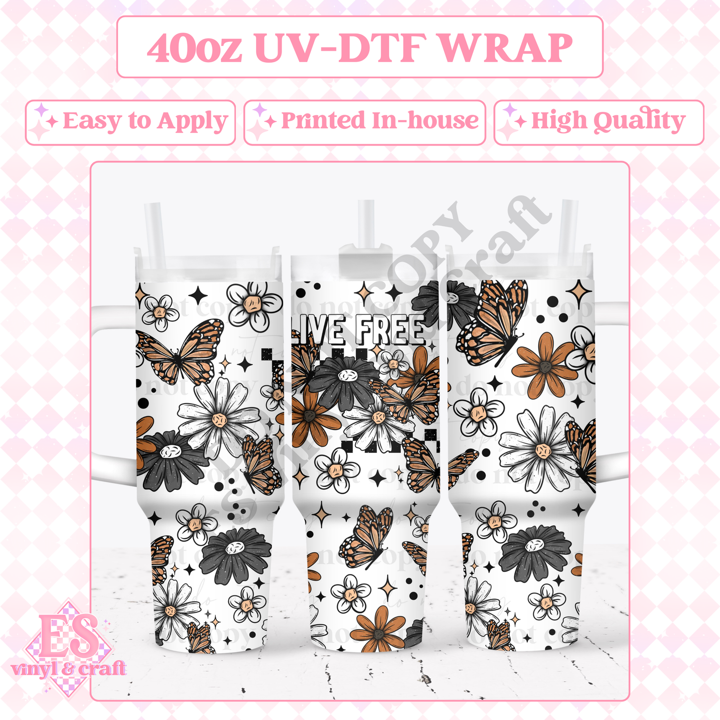 Live Free - 40oz Tumbler Wrap - UV-DTF (2 Wraps - Top and Bottom) image 0