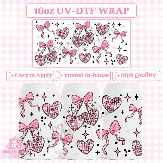 Disco Cherry Heart - 16oz Beer Can / Libbey UV-DTF Transfer image 0