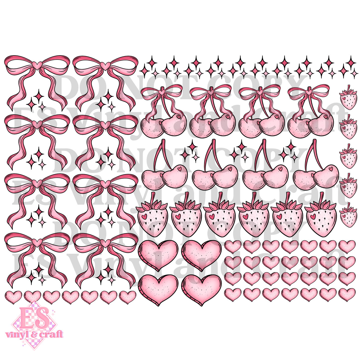 Bows, Cherries and Strawberries - UVDTF (A4 Sheet) 210mm x 300mm image 1