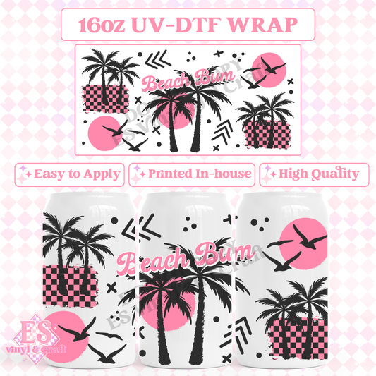 Beach Bum Pink - 16oz Beer Can / Libbey UV-DTF Transfer image 0