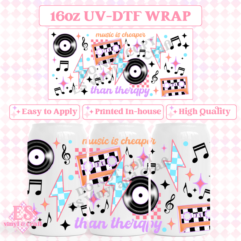Music Therapy - 16oz Beer Can / Libbey UV-DTF Transfer image 0