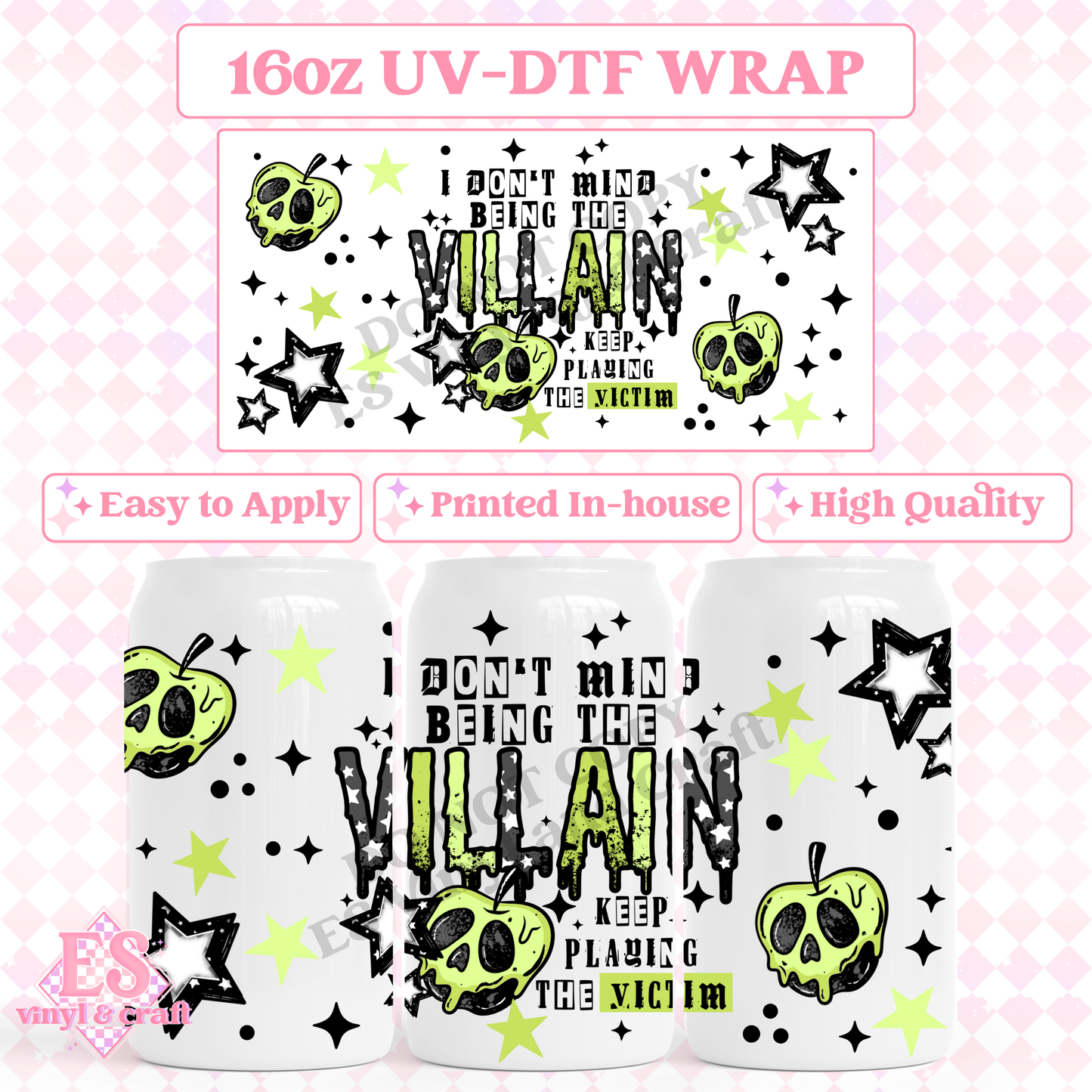 Villain - 16oz Beer Can / Libbey UV-DTF image 0