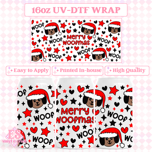 Merry Woofmas - 16oz Beer Can / Libbey UV-DTF Transfer image 0