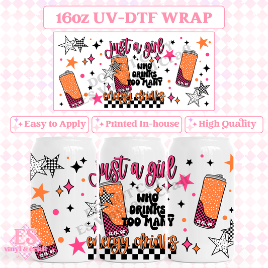 Too Many Energy Drinks - 16oz Beer Can / Libbey UV-DTF image 0